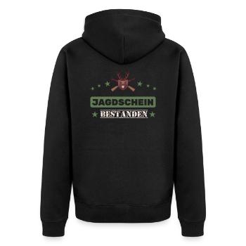 Jagdschein bestanden Geschenk für Jäger - Unisex Premium Bio Zip Hoodie - Schwarz - Hinten - Nico (187cm)