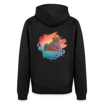 Leopard - Unisex Premium Bio Zip Hoodie - Schwarz - Hinten - Nico (187cm)