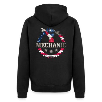 Mechaniker USA - Unisex Premium Bio Zip Hoodie - Schwarz - Hinten - Nico (187cm)