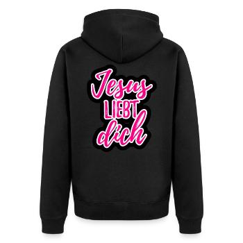 Jesus liebt dich Geschenk - Unisex Premium Bio Zip Hoodie - Schwarz - Hinten - Nico (187cm)