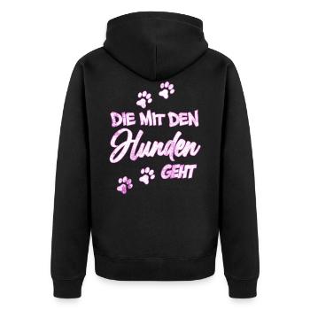 Die mit den Hunden geht | Hundebesitzerin Geschenk - Unisex Premium Bio Zip Hoodie - Schwarz - Hinten - Nico (187cm)