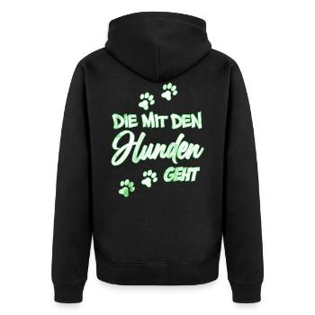 Die mit den Hunden geht | Hundebesitzerin Geschenk - Unisex Premium Bio Zip Hoodie - Schwarz - Hinten - Nico (187cm)
