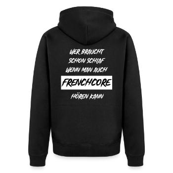 Frenchcore Uptempo Festival Musik Rave Geschenk - Unisex Premium Bio Zip Hoodie - Schwarz - Hinten - Nico (187cm)
