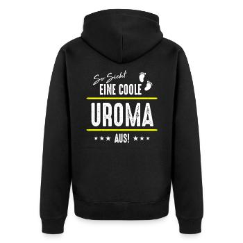 Uroma - Unisex Premium Bio Zip Hoodie - Schwarz - Hinten - Nico (187cm)