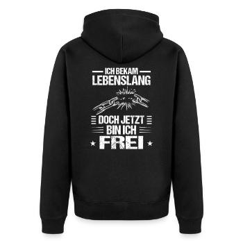 Geschieden endlich Frei Trennung - Unisex Premium Bio Zip Hoodie - Schwarz - Hinten - Nico (187cm)