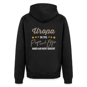 werdender Uropa 2021 Uropi Urgroßvater Schwanger - Unisex Premium Bio Zip Hoodie - Schwarz - Hinten - Nico (187cm)