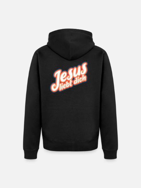 Jesus liebt dich retro Geschenk - Unisex Premium Bio Zip Hoodie - Schwarz