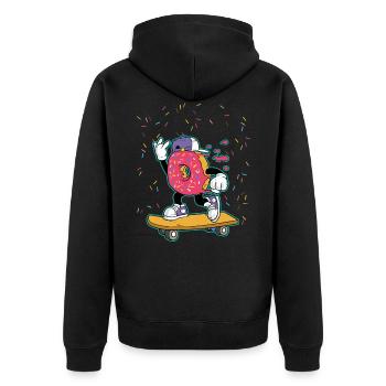 Donut Skateboard - Cooler Skater - Unisex Premium Bio Zip Hoodie - Schwarz - Hinten - Nico (187cm)