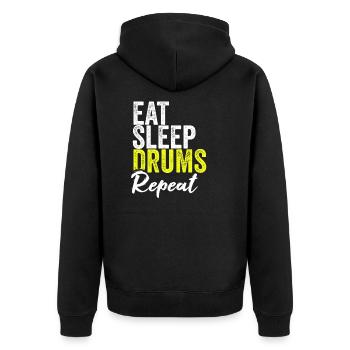 Eat sleep drums repeat - Unisex Premium Bio Zip Hoodie - Schwarz - Hinten - Nico (187cm)