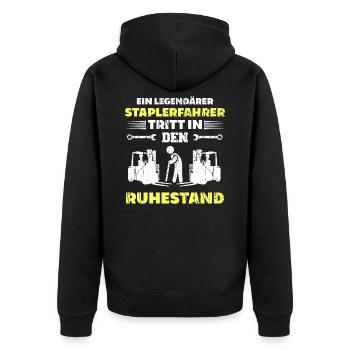 Staplerfahrer Lagerist Ruhestand Abschiedsgeschenk - Unisex Premium Bio Zip Hoodie - Schwarz - Hinten - Nico (187cm)