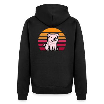 Schwein im Sonnenuntergang Retro - Unisex Premium Bio Zip Hoodie - Schwarz - Hinten - Nico (187cm)