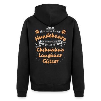 Hundeglitzer Chihuahua Langhaar - Unisex Premium Bio Zip Hoodie - Schwarz - Hinten - Nico (187cm)