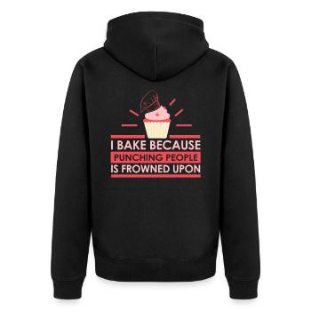 Backen Bäcker Bäckerin Therapie - Unisex Premium Bio Zip Hoodie - Schwarz - Hinten - Nico (187cm)