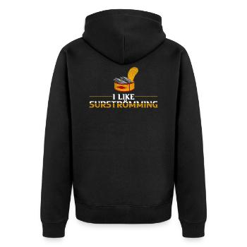 Surstromming canned fish lovers - Unisex Premium Organic Zip Hoodie - black - Back - Nico (187cm)
