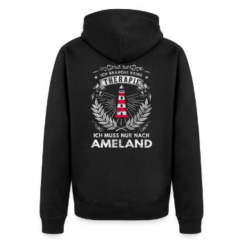 Ameland Insel Urlaub Souvenir - Unisex Premium Bio Zip Hoodie - Schwarz - Hinten - Nico (187cm)