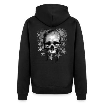 Totenkopf mit Klecksen und Sternen - Unisex Premium Bio Zip Hoodie - Schwarz - Hinten - Nico (187cm)