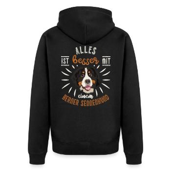 Berner Sennen Hund Sennenhund Geschenk - Unisex Premium Bio Zip Hoodie - Schwarz - Hinten - Nico (187cm)