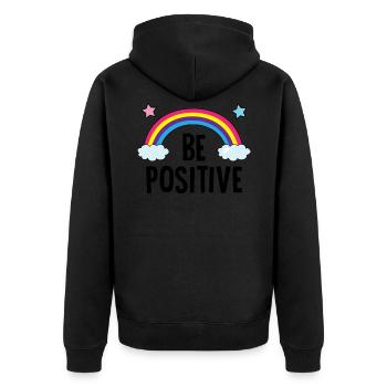 Be Positive Rainnbow Aufkleber - Unisex Premium Bio Zip Hoodie - Schwarz - Hinten - Nico (187cm)