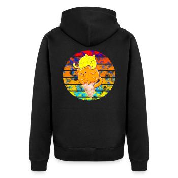 Chat coucher de soleil mangeant de la glace - Veste à capuche bio Premium Unisexe - noir - Dos - Nico (187cm)