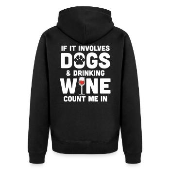 Hunde und Wein - Rotweinhund - Unisex Premium Bio Zip Hoodie - Schwarz - Hinten - Nico (187cm)