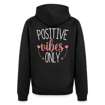 Positive Vibes Only Hearth lebt gut - Unisex Premium Bio Zip Hoodie - Schwarz - Hinten - Nico (187cm)