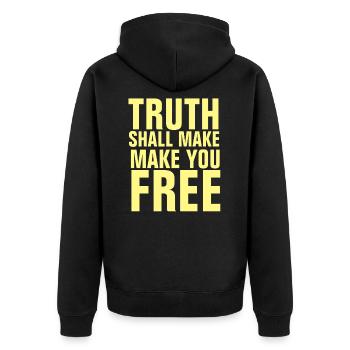 Die Wahrheit wird dich befreien - christliche Zitate - Unisex Premium Bio Zip Hoodie - Schwarz - Hinten - Nico (187cm)
