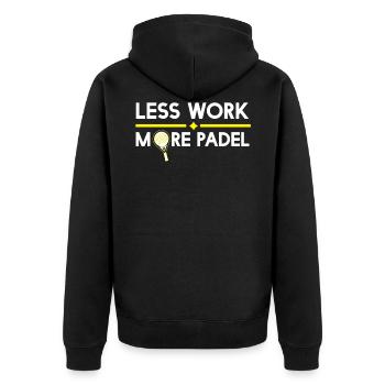 Less work Moe Padel - Padel tennis - Unisex Premium Organic Zip Hoodie - black - Back - Nico (187cm)