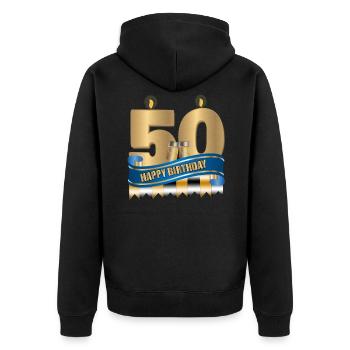 50e anniversaire - Veste à capuche bio Premium Unisexe - noir - Dos - Nico (187cm)
