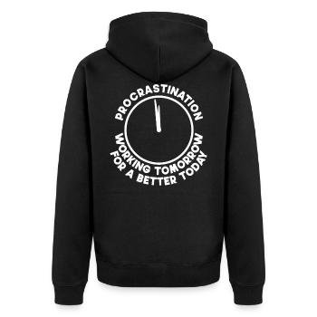 Procrastination funny saying gift - Unisex Premium Organic Zip Hoodie - black - Back - Nico (187cm)