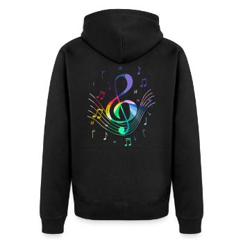 Notenschlüssel Mit Bunten Musiknoten Für Musiker - Unisex Premium Bio Zip Hoodie - Schwarz - Hinten - Nico (187cm)