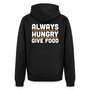 Funny Hungry Shirt - Always Hungry Gift - Unisex Premium Organic Zip Hoodie - black - Back - Nico (187cm)