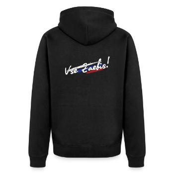 Russisch vse zaebis Russland cyka blyat Russe - Unisex Premium Bio Zip Hoodie - Schwarz - Hinten - Nico (187cm)