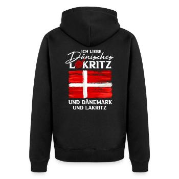 Dänemark Lakritze Skandinavien Spruch - Unisex Premium Bio Zip Hoodie - Schwarz - Hinten - Nico (187cm)