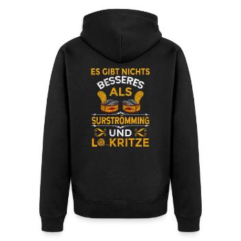 Schweden Lakritze Surströmming - Unisex Premium Bio Zip Hoodie - Schwarz - Hinten - Nico (187cm)