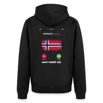 Norwegen ruft Flagge - Unisex Premium Bio Zip Hoodie - Schwarz - Hinten - Nico (187cm)