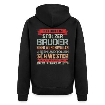 Lustiger Bruder Großer Bruder Geschwister Spruch - Unisex Premium Bio Zip Hoodie - Schwarz - Hinten - Nico (187cm)