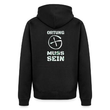 Ortung muss sein! Geocaching Geocache Geschenkidee - Unisex Premium Bio Zip Hoodie - Schwarz - Hinten - Nico (187cm)