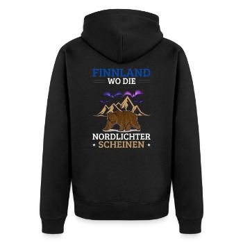 Finnland Spruch Flagge Nordlichter - Unisex Premium Bio Zip Hoodie - Schwarz - Hinten - Nico (187cm)