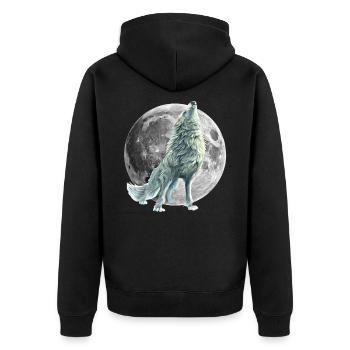 wolf - Unisex Premium Organic Zip Hoodie - black - Back - Nico (187cm)