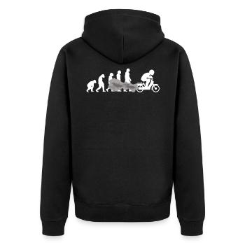 Mofa Mofaroller EVOLUTION Moped Mofafahrer tshirt - Unisex Premium Bio Zip Hoodie - Schwarz - Hinten - Nico (187cm)