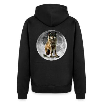 wolf - Unisex Premium Organic Zip Hoodie - black - Back - Nico (187cm)