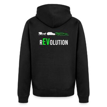 Elektroauto elektro Auto eauto rEVolution - Unisex Premium Bio Zip Hoodie - Schwarz - Hinten - Nico (187cm)