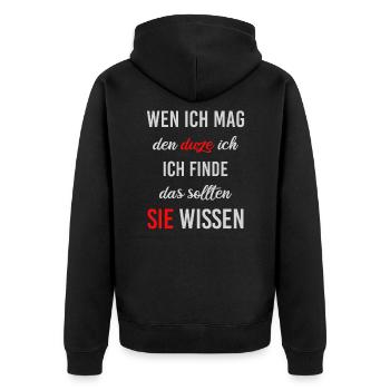 Ich hasse Menschen lustiger Spruch für Zyniker - Unisex Premium Bio Zip Hoodie - Schwarz - Hinten - Nico (187cm)