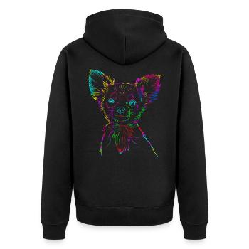Chihuahua Langhaar Chiwawa - Unisex Premium Bio Zip Hoodie - Schwarz - Hinten - Nico (187cm)