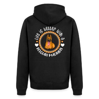 Malinois belgischer Schäferhund Hund - Unisex Premium Bio Zip Hoodie - Schwarz - Hinten - Nico (187cm)
