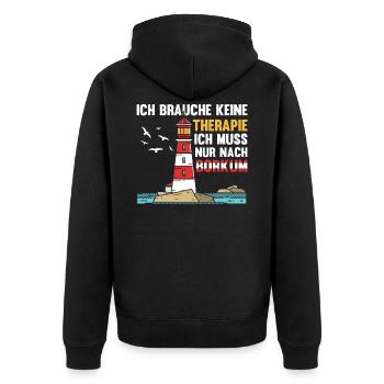 Borkum Nordsee Spruch Leuchtturm - Unisex Premium Bio Zip Hoodie - Schwarz - Hinten - Nico (187cm)