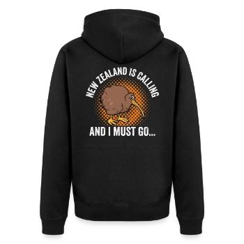 Kiwi Neuseeland New Zealand - Unisex Premium Bio Zip Hoodie - Schwarz - Hinten - Nico (187cm)