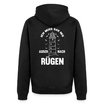 Rügen Ostsee Spruch Leuchtturm - Unisex Premium Bio Zip Hoodie - Schwarz - Hinten - Nico (187cm)