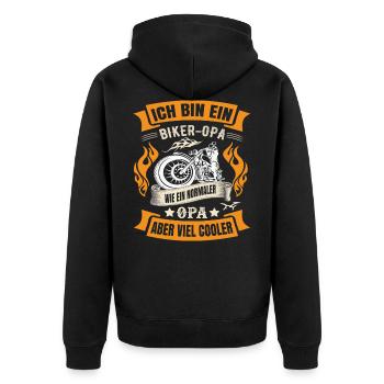 Biker Opa - Unisex Premium Bio Zip Hoodie - Schwarz - Hinten - Nico (187cm)