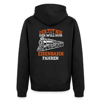 Der tut nix der will nur Eisenbahn Fahren Outfit - Unisex Premium Bio Zip Hoodie - Schwarz - Hinten - Nico (187cm)